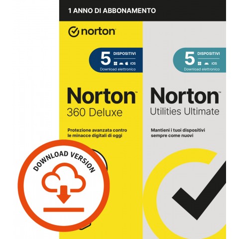 NORTON 360 DELUXE 2026 -ANTITRUFFA- 5 DISPOSITIVI 12 MESI 50GB + UTILITIES ULTIMATE - IT ESD