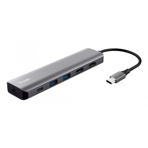 TRUST ADATTATORE DOCKING STATION MULTIPORT 6 IN 1 , 2 HDMI 4K, 1 USB-C, 1 USB-C PD, 2 USB-A 3.2, DAL