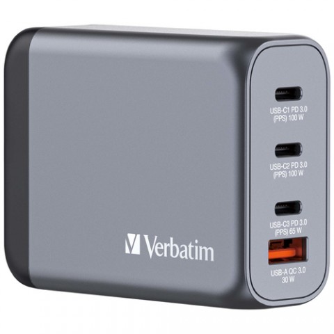 VERBATIM CARICATORE DA PARETE GNC-100 GAN CHARGER 4 PORT 100W USB A/C (EU/UK/US)