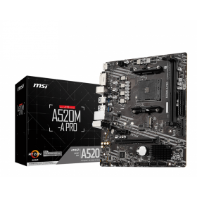 MSI MB AMD A520, A520M-A PRO AM4 2DDR4 11PCI-Ex16, 1M2, 4SATA3, 6USB3