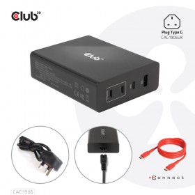 CLUB3D TRAVEL CHARGER 132W GAN TECHNOLOGY, FOUR PORT USB TYPE-A AND -C, POWER DELIVERY(PD) 3.0 SUPPO