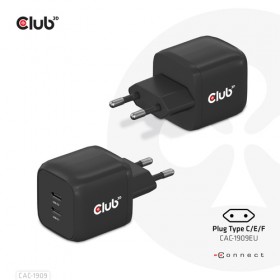 CLUB3D CARICATORE PPS 45W GAN technology, Dual port USB TYPE-C, PD 3.0 Support
