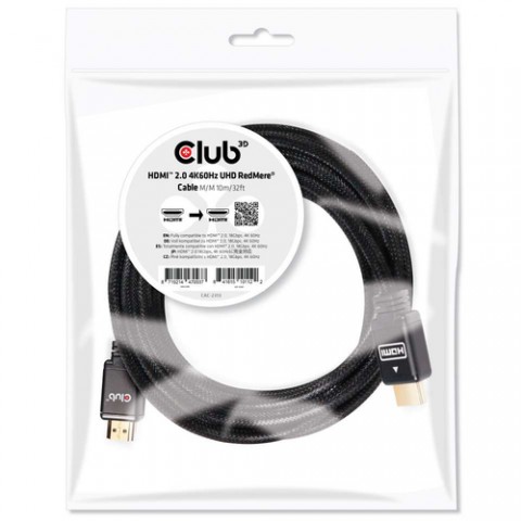 CLUB3D HDMI 2.0 MALE TO HDMI 2.0 MALE  HIGH SPEED 4K60HZ UHD - REDMERE 10M/32.8FT