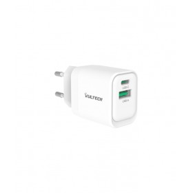 VULTECH CARICATORE ADATTATORE UNIVERSALE, 1 X TYPE-C PD30 E 1 X USB QC3.0, GAN PPS 33W, BIANCO COMPA
