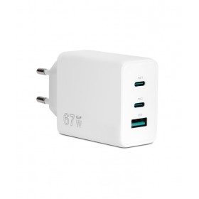 VULTECH CARICATORE ADATTATORE UNIVERSALE 2 PORTE TYPE-C + 1 PORTA USB PD67 QC 3.0 GaN 67W PPS, BIANC