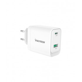 VULTECH CARICATORE ADATTATORE UNIVERSALE, 1 X TYPE-C, 1 X USB PD45 GAN PPS 45W QC3.0, BIANCO COMPATT