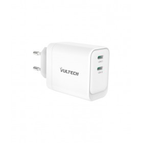 VULTECH CARICATORE ADATTATORE UNIVERSALE, 2 X TYPE-C, PD45 GAN PPS 45W, BIANCO COMPATTO