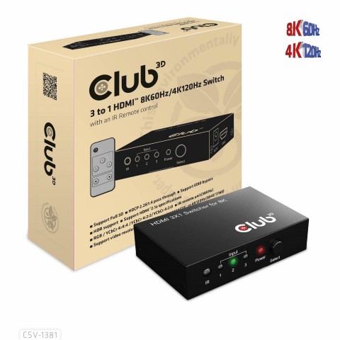 CLUB 3D SWITCH 3 TO 1 HDMI 8K60Hz