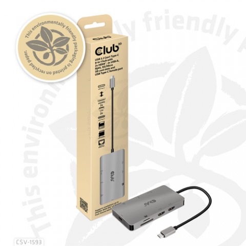 CLUB3D USB 3.2 GEN1 TYPE-C 8-IN-1 HUB WITH 2X HDMI, 2X USB-A, RJ45, SD/MICRO SD CARD SLOTS AND USB CLUB3D USB 3.2 GEN1 TYPE-C 8-IN-1 HUB WITH 2X HDMI, 2X USB-A, RJ45, SD/MICRO SD CARD SLOTS AND USB