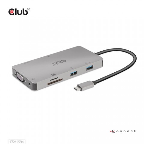 CLUB3D HUB USB GEN1 TYPE-C 9-in-1, HDMI, VGA, 2x USB Gen1 TYPE-A, RJ45, SD/Micro SD, USB Gen1 Type-C