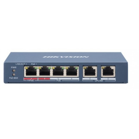 HIKVISION SWITCH 10/100 HI-POE METALLICO L2, UNMANAGED, 4 10/100M RJ45 POE PORTS, 2 10/100M RJ45 UPL HIKVISION SWITCH 10/100 HI-POE METALLICO L2, UNMANAGED, 4 10/100M RJ45 POE PORTS, 2 10/100M RJ45 UPL