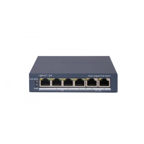 HIKVISION SWITCH L2, SMART MANAGED, 4 GIGABIT RJ45 POE PORTS, 2 GIGABIT RJ45 PORT, 802.3AF/AT, POE P