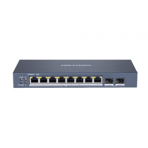 HIKVISION SWITCH L2, SMART MANAGED, 8 GIGABIT RJ45 POE PORTS, 2 GIGABIT RJ45 PORT, 802.3AF/AT, POE P