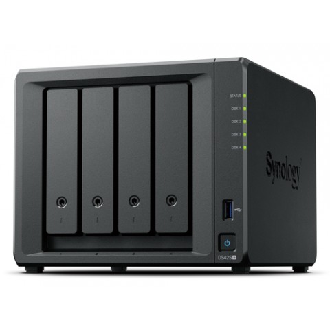 SYNOLOGY NAS TOWER 4X SATA, 2X NVME, MAX 40 CAM, CELERON J4125, 2GB RAM, 2.5GBE, USB 3.2, 2 LICENZE