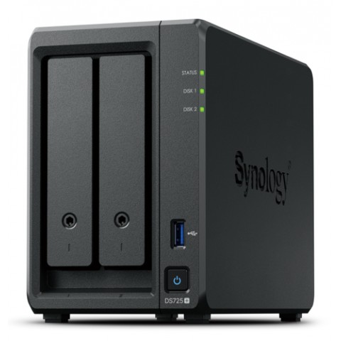 SYNOLOGY NAS TOWER 2X SATA, 2X NVME, MAX 40 CAM, RYZEN R1600, 4GB ECC, 2.5GBE, USB, ESATA, 2 LICENZE