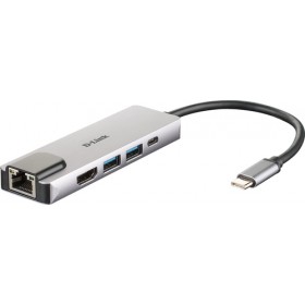 D-LINK HUB USB-C 5-IN-1 CON HDMI E POWER DELIVERY 60W, USCITE: HDMI x1, Ethernet x1, USB 3.0 x2, USB-C x1, HDMI FINO A 4K, PLUG AND PLAY