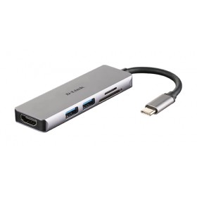 D-LINK HUB USB-C 5-IN-1 CON HDMI E LETTORE CARD SD/MICRO SD, USCITE: HDMI x1, USB 3.0 x2, SD x1, TF x1, HDMI FINO A 4K, PLUG AND PLAY