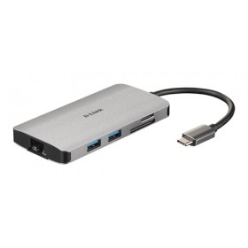 D-LINK HUB USB-C 8-IN-1 CON HDMI, ETHERNET, LETTORE CARD E POWER DELIVERY 60W, USCITE: HDMI x1, Ethernet x1, USB 3.0 x3, USB-C x1, SD x1, TF x1, HDMI FINO A 4K, PLUG AND PLAY