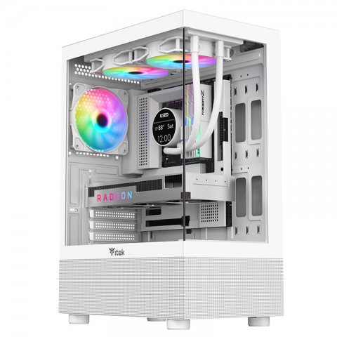 ITEK CASE SHOWBUI 33W,GAMING TOWER ATX, 12CM ARGB FAN, USB3, SIDE FRONT PANEL TEMP GLASS, WHITE ITEK CASE SHOWBUI 33W,GAMING TOWER ATX, 12CM ARGB FAN, USB3, SIDE FRONT PANEL TEMP GLASS, WHITE