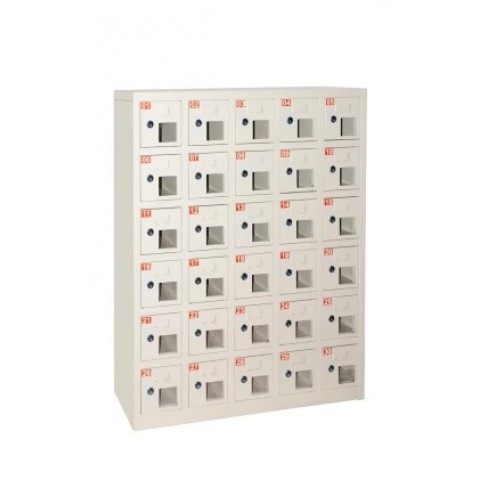 LINK BOX 30 ALLOGGIAMENTI CELLULARI IN METALLO CON FINESTRA, CHIUSURA CHIAVE, MISURE 110.5X23X90