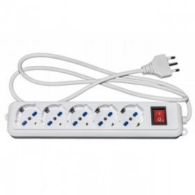 LINK MULTIPRESA 5 PRESE UNIVERSALI ITA/SCHUKO 10/16 A - SPINA 16 A CON INTERRUTTORE BIANCO
