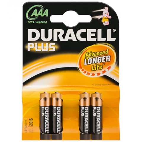 DURACELL PILE ALCALINE AAA 1,5V NON RICARICABILI PLUS POWER CONFEZIONE DA 4 PILE