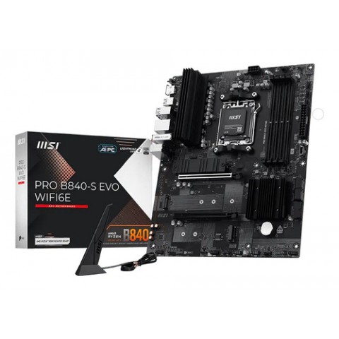 MSI MB AMD B840, PRO B840-S EVO WIFI6E, AM5,4DDR5,2PCI-Ex16,3M.2,4SATA3,2USB10G,5USB5G,HD Audio,2.5Gb MSI MB AMD B840, PRO B840-S EVO WIFI6E, AM5,4DDR5,2PCI-Ex16,3M.2,4SATA3,2USB10G,5USB5G,HD Audio,2.5Gb