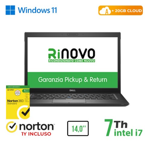 RINOVO NB DELL REFURBISHED Latitude E7480 i7-7X00U DDR4 8GB SSD 256GB 14" W11P CLOUD20GB Grade A 1Y