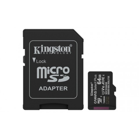 KINGSTON MICRO SDHC 64GB CANVAS SELECT 80R CL10 UHS-I CON ADATTATORE SD