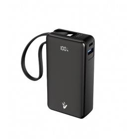 VULTECH POWERBANK CON SCHERMO LCD 10000 MAH USB E TYPE C QUICKCHARGE 35W PPS NERO, CAVO INTEGRATO